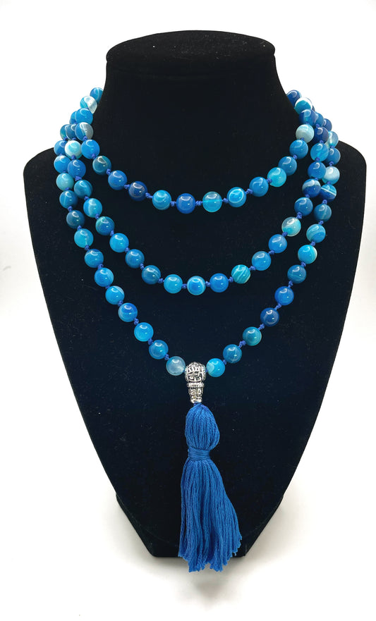 Blue Agate Mala Necklace
