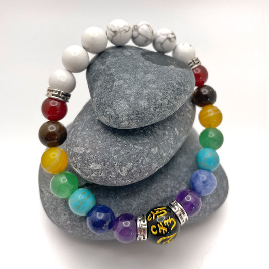 Chakra Bracelet with Tibetan Buddhist Mantra Bead